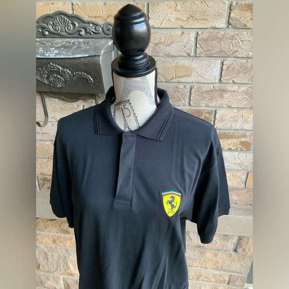 FERRARI Scuderia Official Pique Black Classic Polo Shirt Cotton Men’s SZ Medium - Picture 9 of 16